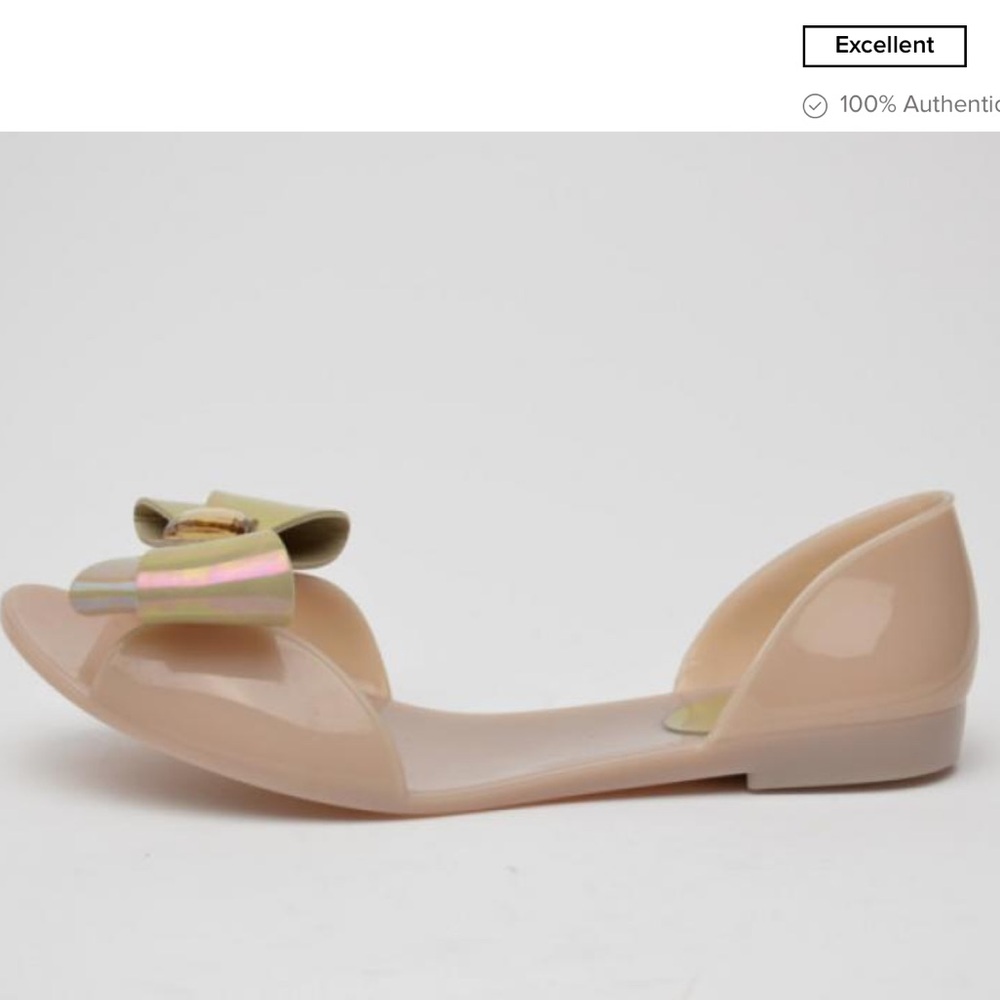 Stuart Weitzman Gemini Glitter Bow Jelly D'orsay Flats Size 37 US 6.5 Biege - Picture 3 of 7